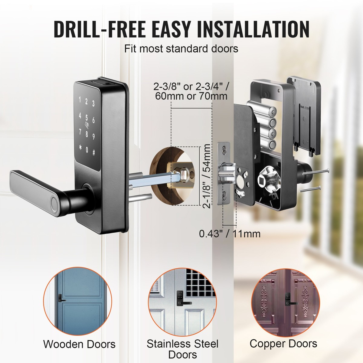 5-in-1 Smart Door Lock With Handle – Fingerprint, Keypad, IC Card, App & Key Unlocking For Office, Hotel & Home Security