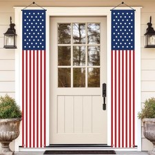 4th of July Decorations - Hanging American Flag Banners Patriotic Porch Sign for