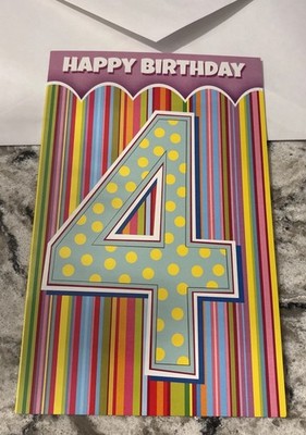 Happy 4th Birthday 4 Years Old Super Fun Day 5 x7.75  Stockwell Greeting Card