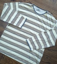 Vintage Guess Jeans Co Beige Striped Longsleeve Tshirt Size Mens L Y2K Grunge