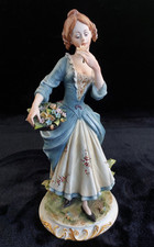 Capodimonte sign lady Figurine by Irene Tuzzi Flowers Basket 10" bookshelf decor