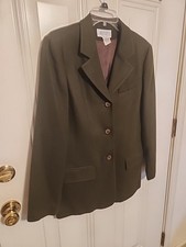 Casual Corner Vtg. 100 WOOL Blazer Jacket Green Business Academia Shoulder Pads