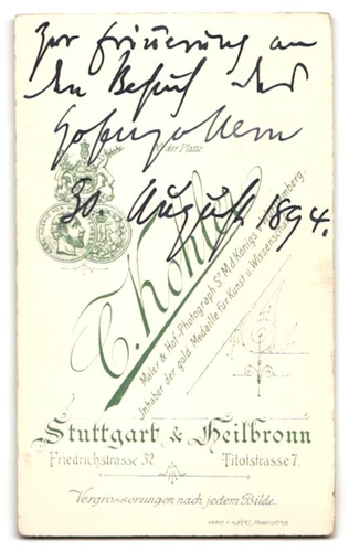Fotografie C. Kohler, Stuttgart, Friedrichstraße 32, bürgerlicher Herr mit Zwic - Bild 2 von 2