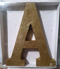 Gold Glitter Monogram "A" Letter Hanging Wood Plaque Decoration 9 X 6 X 2