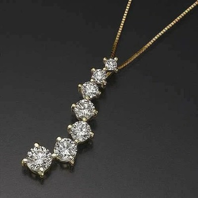 3Ct Round Real Moissanite Journey Pendant 14K Yellow Gold Plated Free Chain