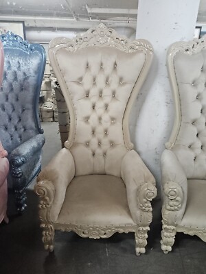 Throne Chair Beige High Back 70'' Tall Throne Wedding Party Style Chair