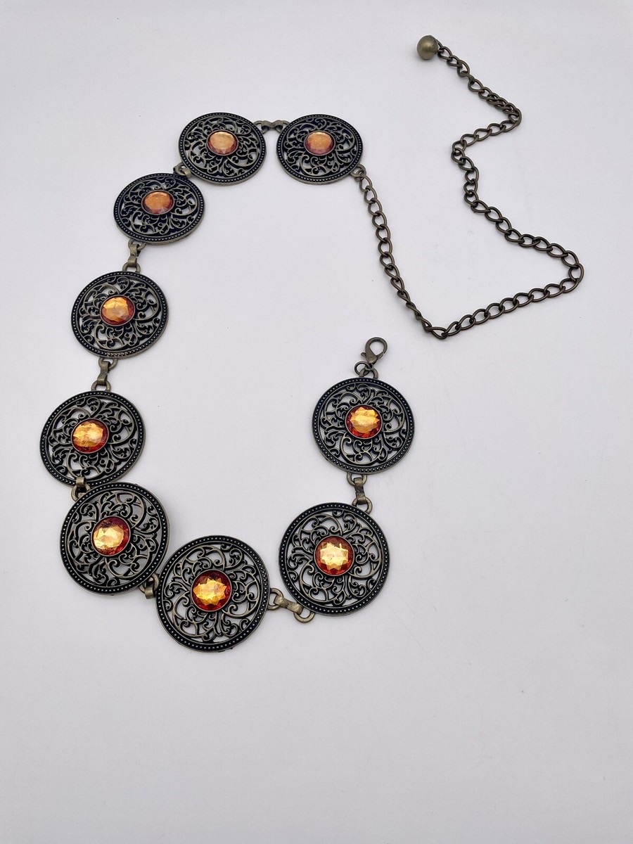 Belt Amiee Lynn faux Topaz Brass M/LG medallion rhinestone  display picture 2