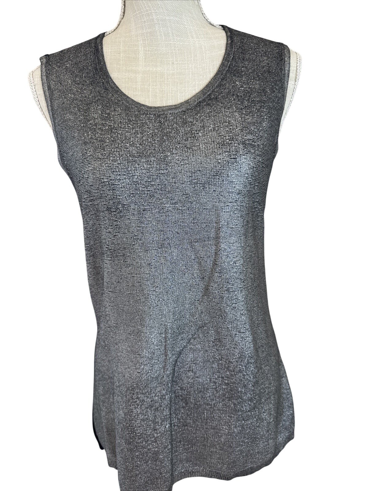 Sans Pareille Sleeveless Knit Top in Black & Gray Cotton Modal Silk Blend