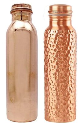 Treasure Pure Copper Hammered & Plain Water Bottle Combo 1000ml || (Pack of 2)