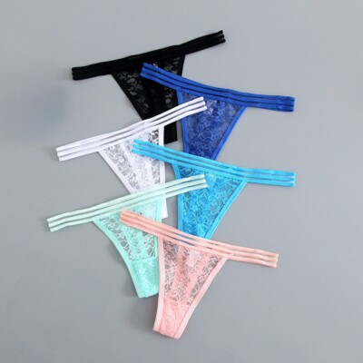 6 x Spitzen String Tanga Strings Wäsche-Set Damen Dessous Türkis Weiß Schwarz