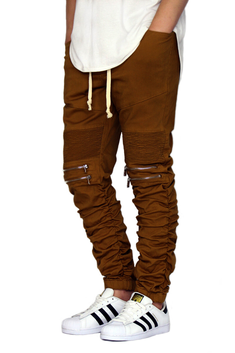 MEN'S TWILL SHIRRING DETAIL BIKER JOGGER PANTS S-5XL VICTORIOUS