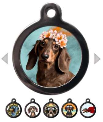 PS PET TAGS Dachshund Breed Pet ID Tag Personalised Name Address Cute Dog Disc for Collar