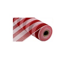 Valentine's Day Striped Deco Mesh - 10" x 10 Yards, Red, White, Christmas Wreath