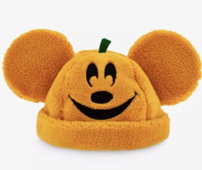 Disney Mickey Sherpa Halloween Pumpkin Jack-o-Lantern Beanie Ear