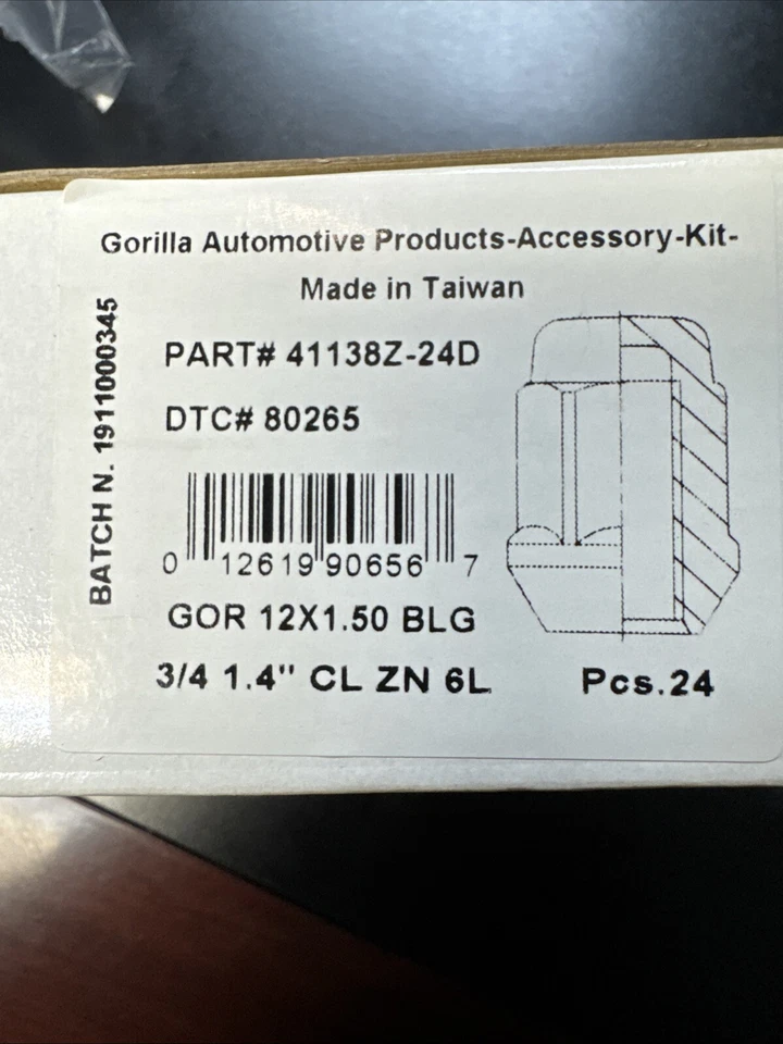 (24 piezas) Tuercas Gorilla + Cerraduras de Rueda, 12mm x 1.50, 3/4" Hex 19mm, Cromo 12x1.5 Foto 2 de 3