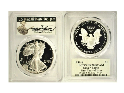 1986 S Am Silver Eagle TOPPOP 20/0 PCGS PF70 DCam THOMAS CLEVELAND AUTOGRAPHED
