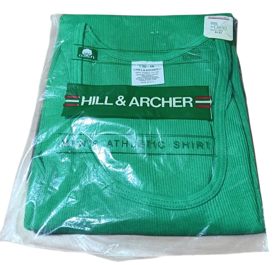 Vintage Hill & Archer Scoop Neck Tank Athletic Shirt Green L 42-44 USA Made