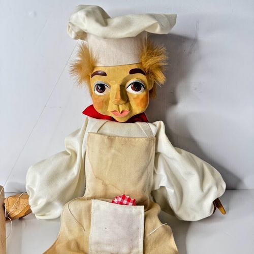 Vintage Carved Handpainted Wooden Marionette Puppet , Chef 17" West Germany - 第 4/11 張圖片