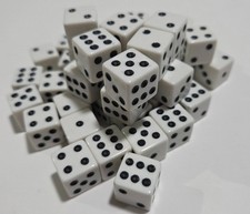 Lot of 48 Dice - 16mm White D6 - black pips