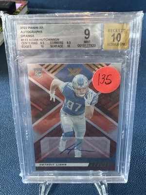Panini 2022 XR Aidan Hutchinson Rookie Auto Orange #113 Lions BGS 9 Auto 10