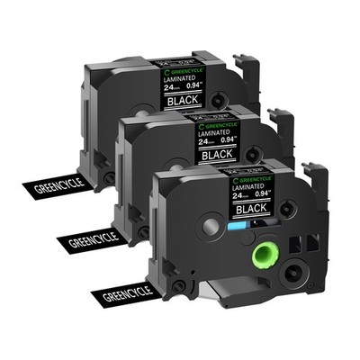 3PK 24mm White on Black Label Tape TZe-355 Replace for Brother PT-D600 PT-P700