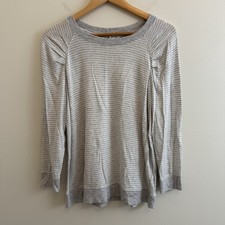 Haven Well Within Soft Knit Top Size Medium Gray White Stripe Long Sleeve Lounge