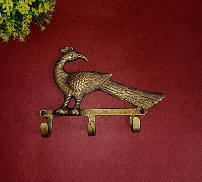 Sitting Peacock Design Coat Hanger Brass Nature Bird Office Wall Hook Dec RD855