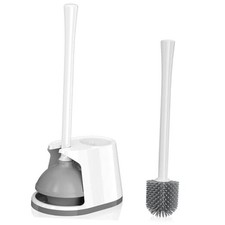 Toilet Plunger and Brush Set, Silicone Bowl Brush and Heavy 1 White  Grey01