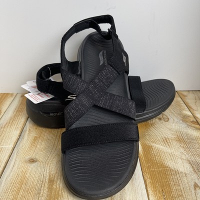 Skechers Arch Fit Go Walk Sandals Astonish  Womens 11 Strappy Glitter Black