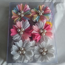 OAOLEER 6PCS Multicolor Flower Bow Beaded Hair Clips for Girls, Floral Theme