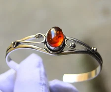 Baltic Amber Gemstone 925 Sterling Silver Jewelry Cuff Bracelet Adjustable"