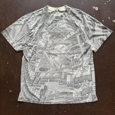 Vintage Mc Escher Tshirt All Over Art Artist Aop Relativity Staircase shirt L