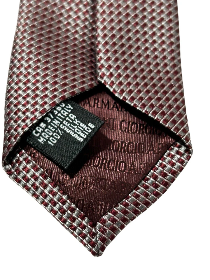 Corbata de seda para hombre GIORGIO ARMANI diseñador ITALIA geométrico rosa rojo gris cuadros Foto 3 de 4
