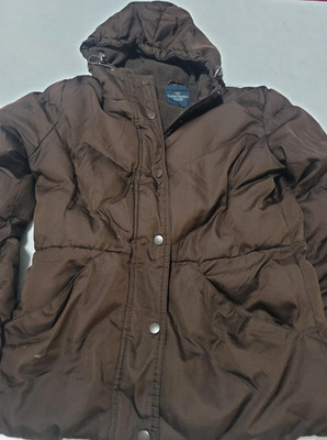 Faded Glory Women s XS Brown Hooded Puffer Jacket   Lightweight Warm Zip Front