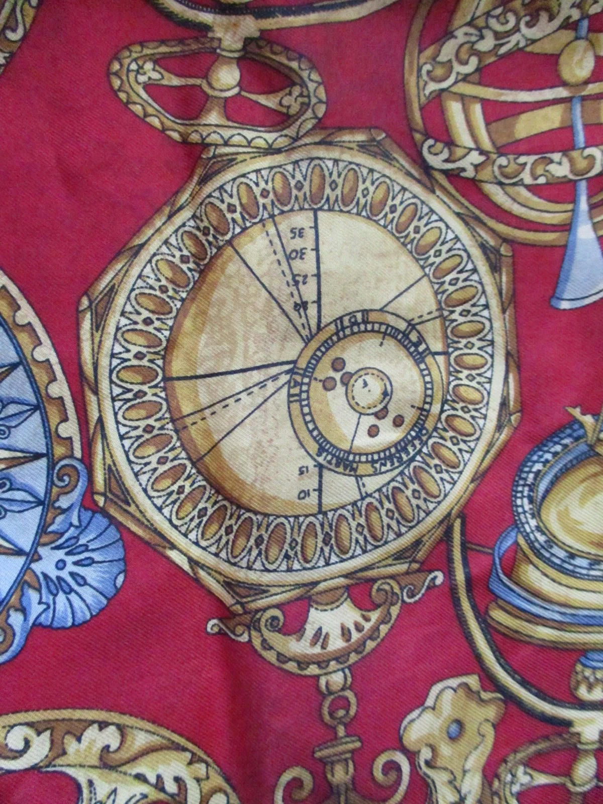 Sundial Compass Silk and Wool Men's Opera Scarf 53 x 10.5 Sun Dial ITALY Vintage
