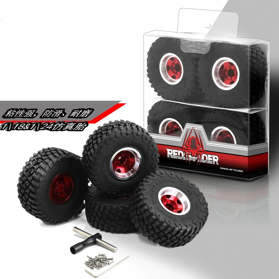 1/18 Scale Crawler TRX4M Land Rover Bronco SCX24 FMS 1.0 Inch Tires Wheels Set - Image 4 of 4