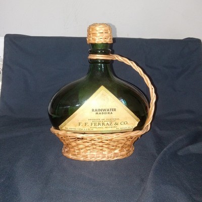 Vintage Wicker Wine Decanter Bottle Rainwater Madeira Portugal Hippie Vibe 70's
