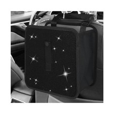 BWBWND Car Foldable Trash Can, Bling Rhinestone Oxford Garbage Container Hang...