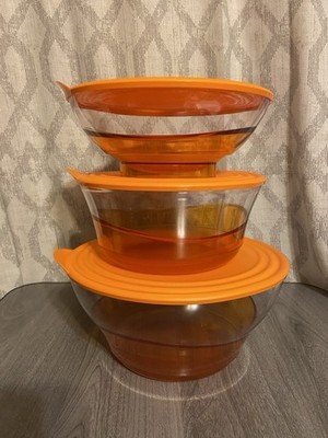 Tupperware sheerly Elegant bowls Set Of 3 Orange 1.5L, 2.3L, 4.6L