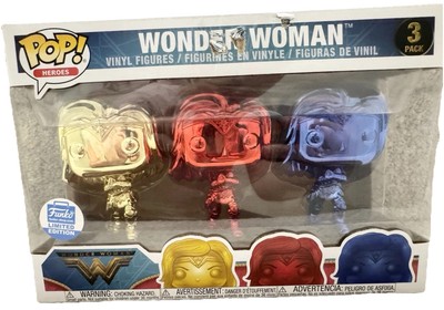 Funko Pop! Heroes Wonder Woman 3-Pack Funko Shop Exclusive Chrome, NEW