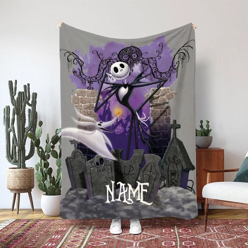 Nightmare Before Christmas Jack Blanket, Disney Zero Ghost Custom Fleece Blanket