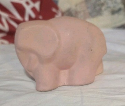 Pink Bisque Clay Elephant 2½in  Tall Marked FAP Vintage Unique Trunk Down