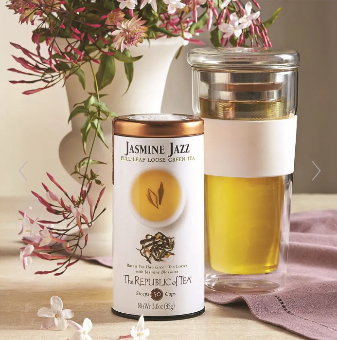 Jasmine Jazz green tea, loose leaf green tea, floral full-leaf  | Steeps 50 Cups