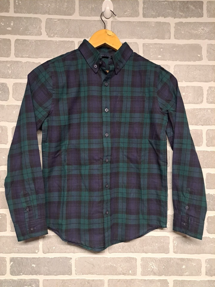 Camisa Janie and Jack Boys Vacaciones a Cuadros Verde Manga Larga Cuello Botón Talla 10 Foto 2 de 4