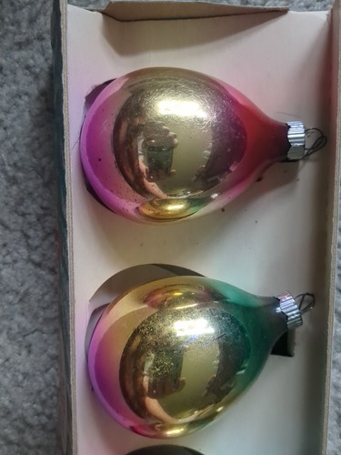 4 Ombre Vintage Shiny Brite Oblong Christmas Ornaments Gold Pink Blue - Picture 5 of 7