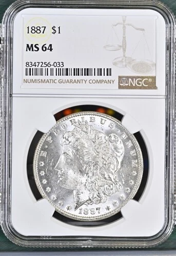 1887 MORGAN SILVER DOLLAR $1 NGC MS 64 Certified Coin