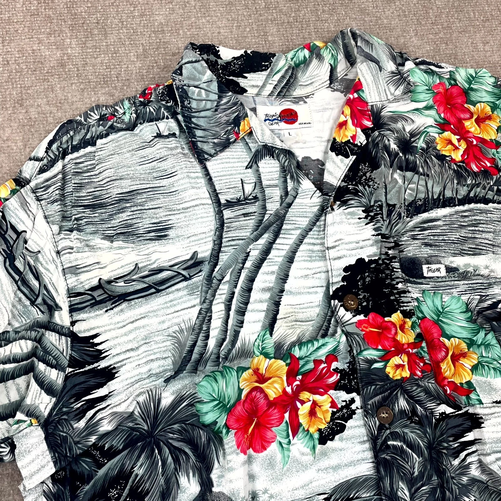 Tropical Attitudes Gear Hawaiian Shirt Mens Large Multicolor Palm Leaf Aloha