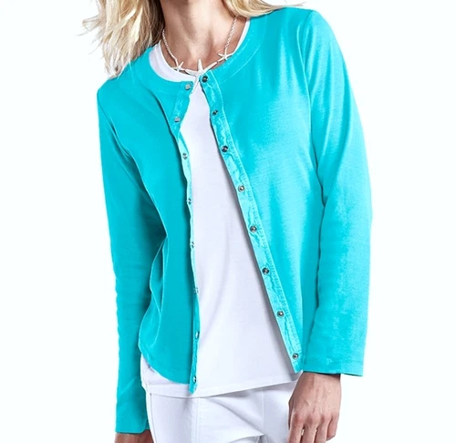 Fresh Produce small blue fin $74 baby rib cotton snap cardigan top nwt new s
