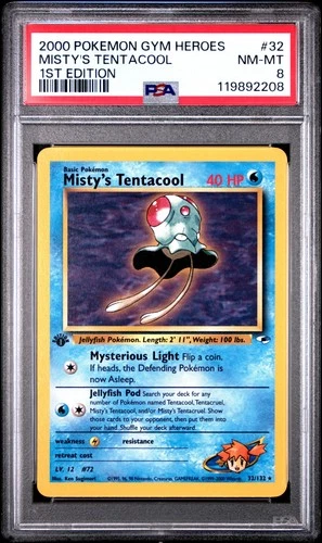 119892208 Misty's Tentacool 2000 Pokemon Gym Heroes 1st Edition #32/132 PSA 8