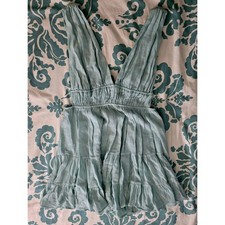 Cotton Candy LA Sage Green Tiered Linen Mini Dress NWT Size L Boho